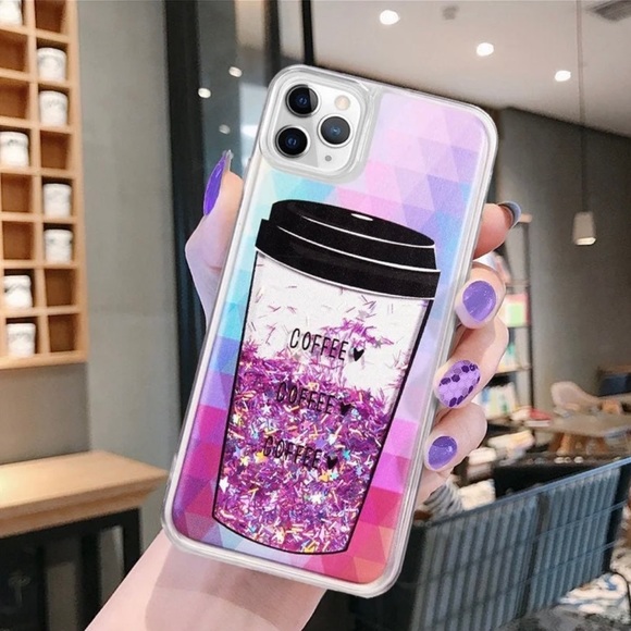 Pink Glitter Coffee Cup Case for iPhone 12 /12 Pro - Picture 1 of 5